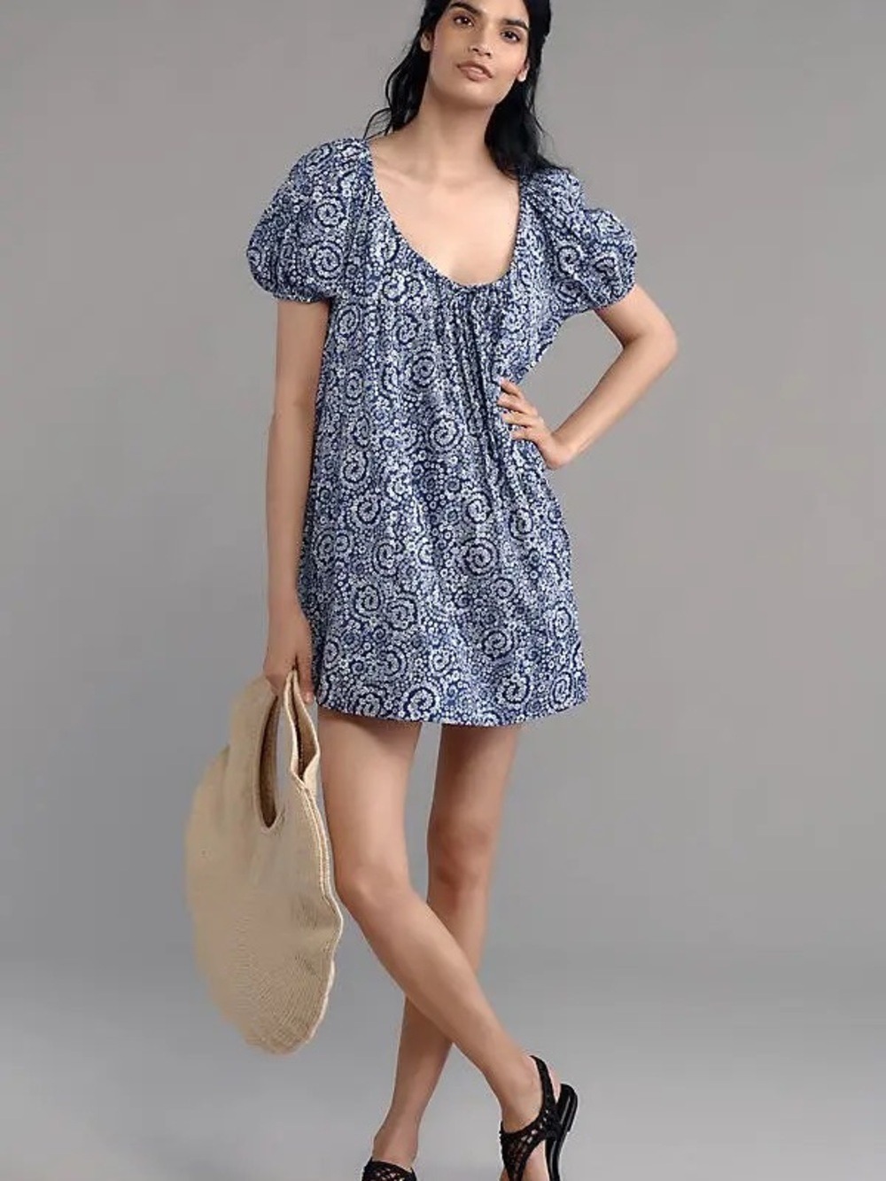 Anthropologie Maeve Mini Swing Dress‎ Blue White Ditsy Floral NWT Small
